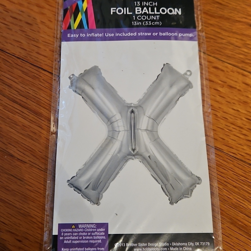 Silver Foil Balloon - Letter X, NWT